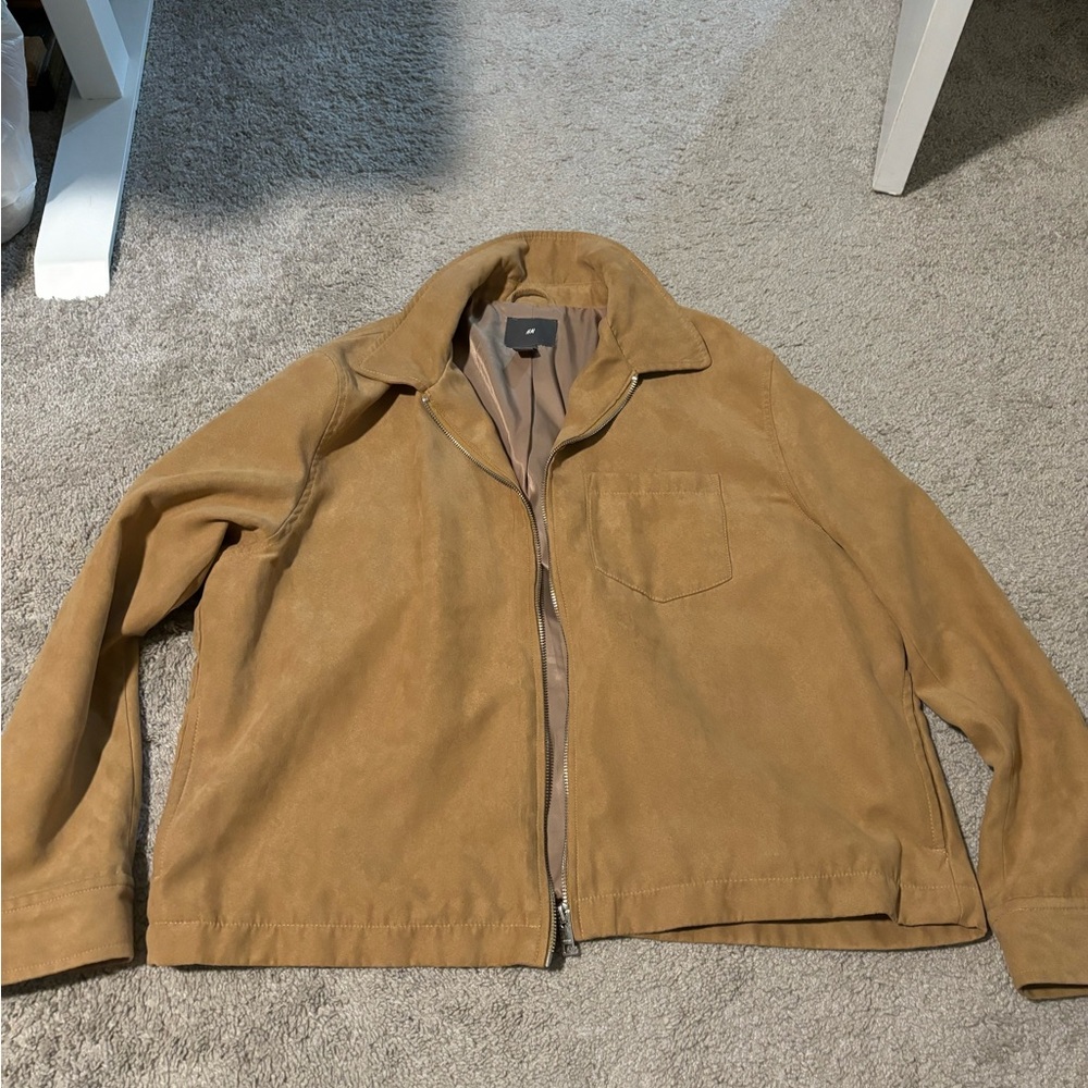 H&M Faux Suede Leather Zip Bomber Jacket (Men’s XXL, Tan/Brown)
